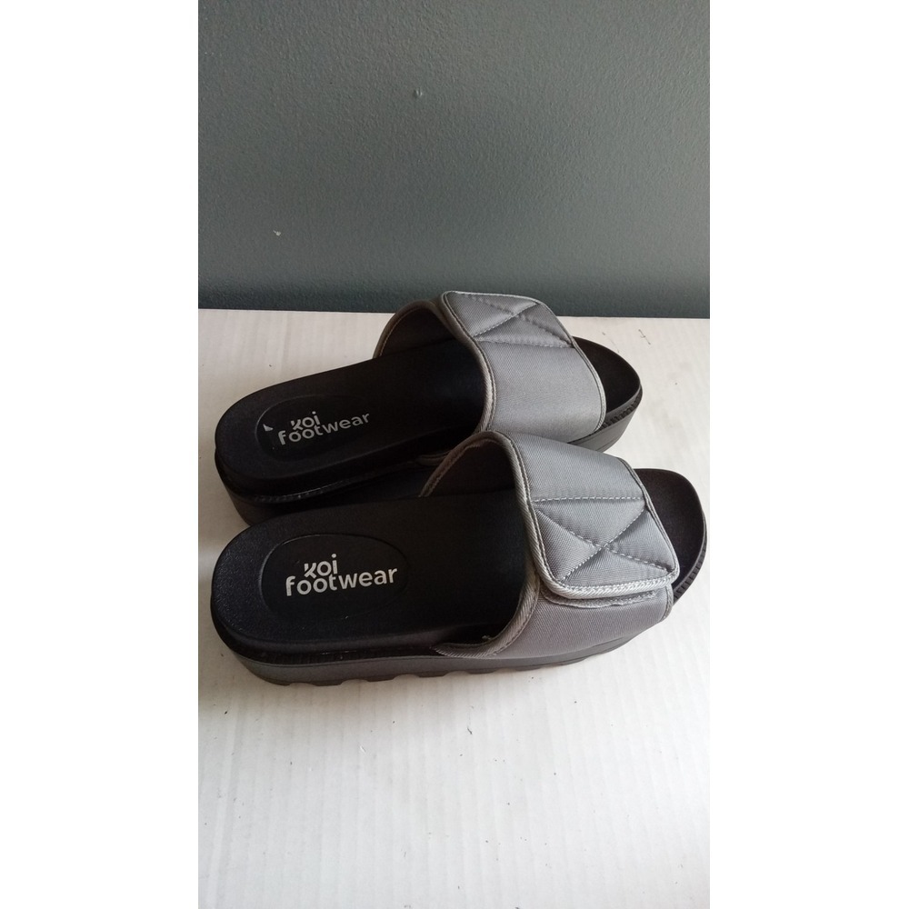 Koi Footwear Grey Quilted Platform Slide Sandals Adjustable Strap Mens Womens